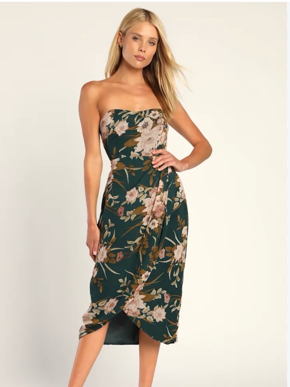 NWT Lulus Effortless Charm  Strapless Floral Midi Dress S